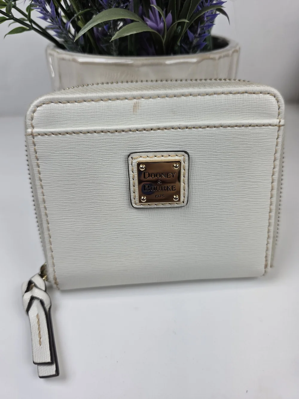Dooney & Bourke White Cream Zip-Around Compact Wallet